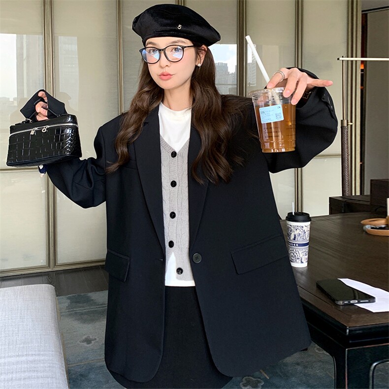 黑色显瘦高级感西装短外套女小个子2025春季新款简约百搭西服上衣,女装西装,2C125