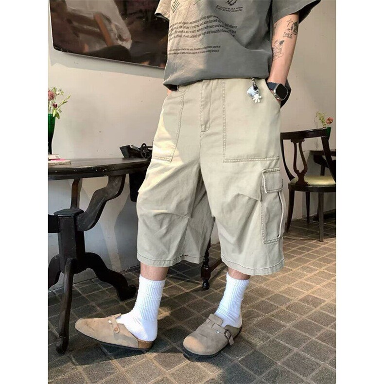 W9643-P45网图现货美式复古大口袋工装短裤夏季新款休闲七分裤,男装牛仔裤,星座1608-2