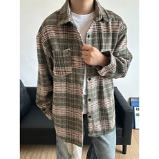 400G磨毛秋冬新款格纹翻领衬衫加厚磨毛格子外套CS316-P45，男装衬衫，星座301C-5