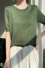 短袖t恤女2024年夏季新款针织衫短款修身显瘦内搭打底衫，女装T恤，皓宇羊绒