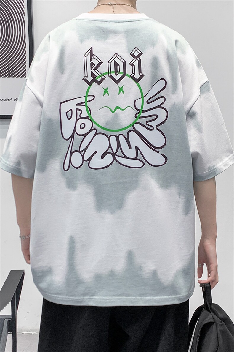 夏装青少年宽松T恤短袖2023男女创意渐变印花半袖1599-P45控价68,男装T恤,电商A441-1
