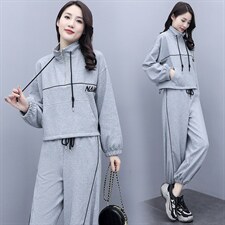 2021春秋装新款运动套装女洋气宽松韩版时尚炸街休闲两件套学院风，女装运动套装，曼娅璐