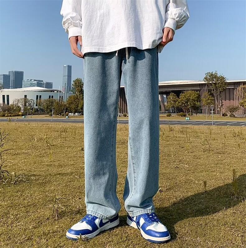 新款简约纯色直筒牛仔裤男oversize百搭情侣宽松阔腿裤NH123-P36,男装牛仔裤,星座1008