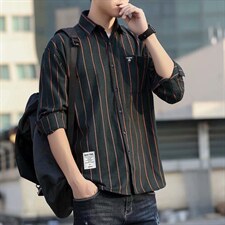 港风复古条纹衬衫男2021新款休闲秋季潮流insW1296-P30，男装衬衫，星座512-4
