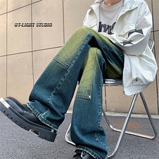 B221美式ins高街暗黑小众铆钉伐木裤牛仔裤LK23145-P65控88，男装牛仔裤，电商B221