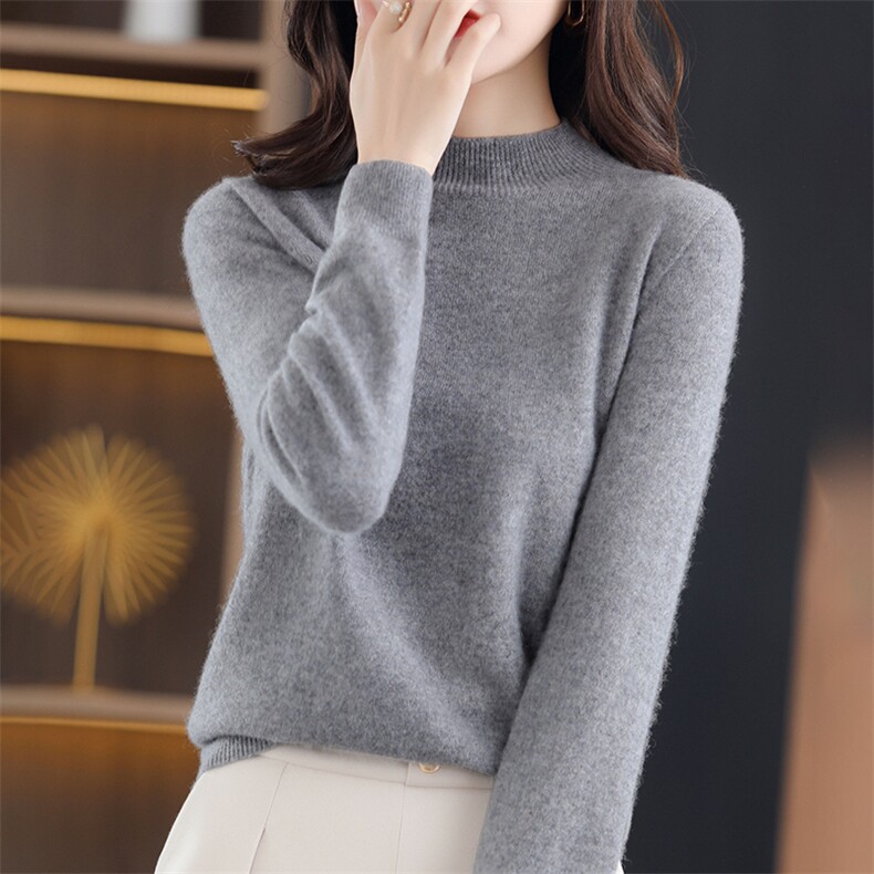 羊毛衫女半高领针织打底衫2024新款蚕丝蛋白一线成衣秋冬毛衣,针织衫/毛衣,暖烁特种纱工厂店
