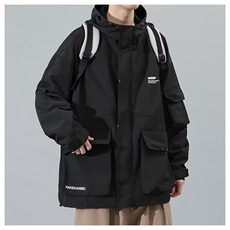 秋款男连帽夹克衫字母印花工装大口袋防水冲锋衣外套JK0015P55，男装夹克，星座1013-1