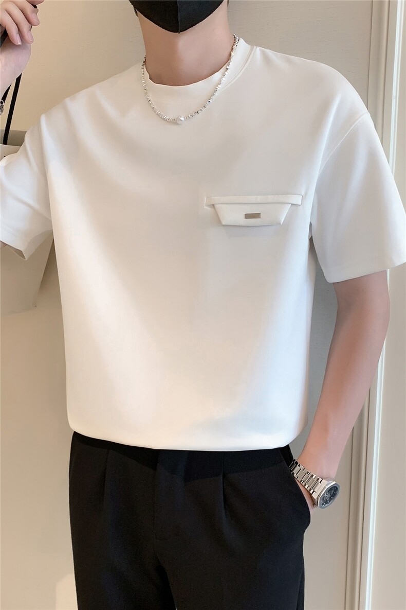 现货2025夏季新款社会小伙口袋金属装饰男短袖T恤TX05P48控68,男装T恤,电商B276A