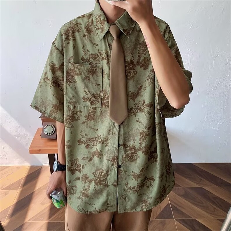 纯色时尚潮五分袖ins潮流夏季青春流行衬衫男新款日系原宿标准,男装衬衫,星座716-3