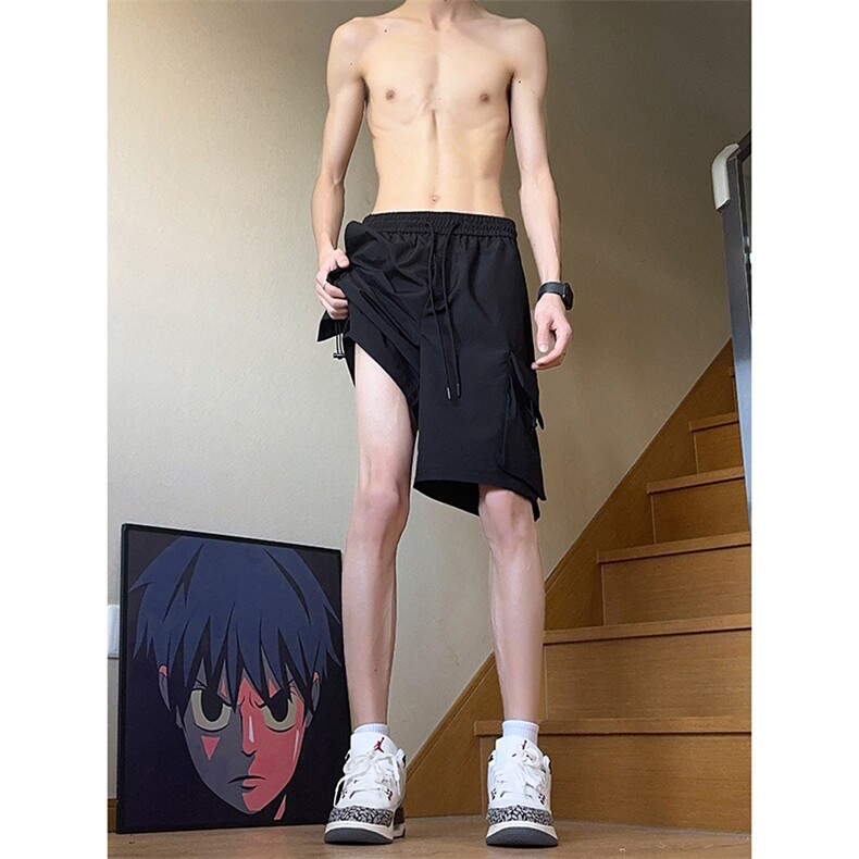 夏季美式高街冰丝hiphop运动五分工装裤短裤货号DK2428P38图片