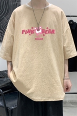 YT26329-P30亚麻短袖t恤男大码五分袖男宽松七分袖大皂风模特，男装T恤，电商A040