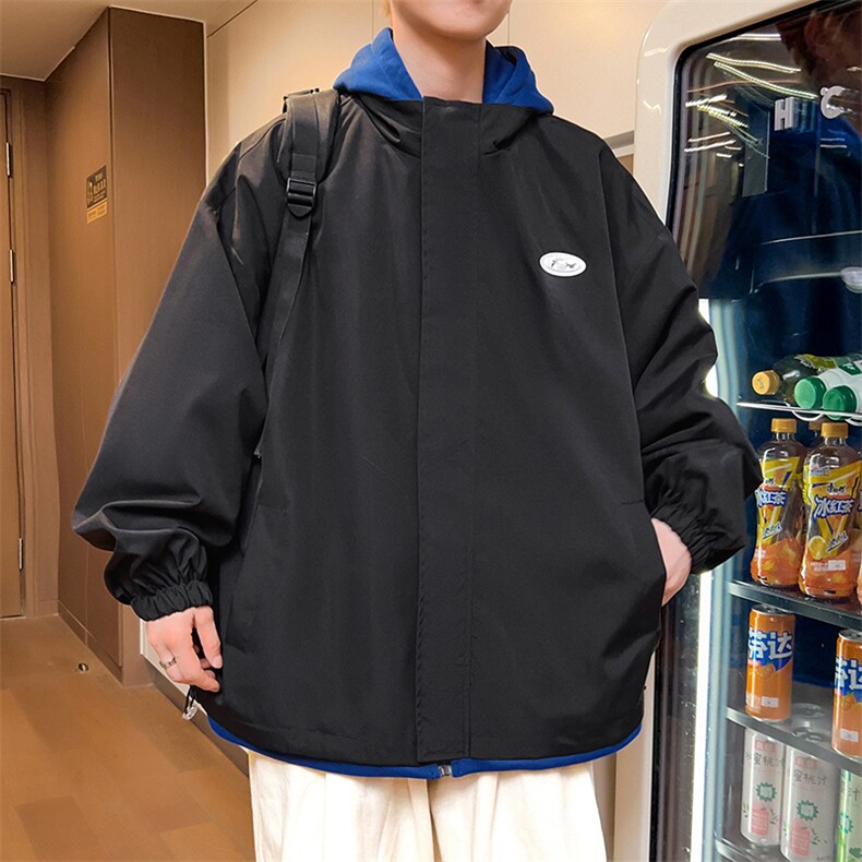 秋季假两件夹克男宽松港风男士休闲连帽外套潮流A266-JK2226-P65图片
