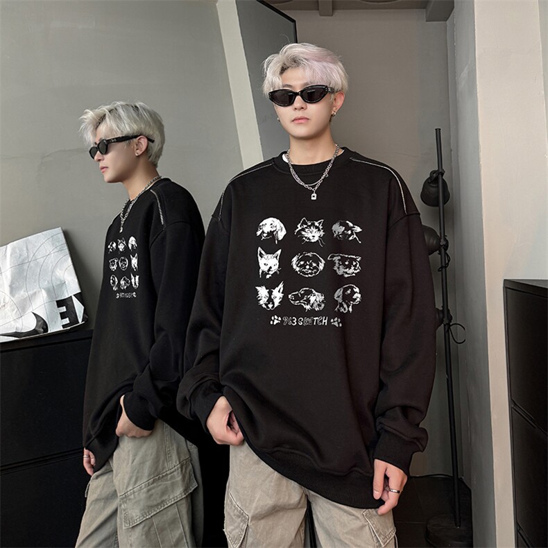 现货WY626-P38卡通克重磅圆领加绒卫衣男美式高街潮牌外套c,女装短外套,电商A456（原C415）