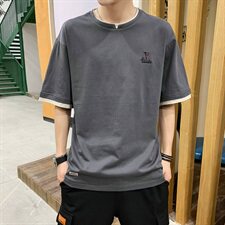 夏季男士宽松短袖T恤打底衫纯棉潮流半袖假两件体恤DS731T，男装T恤，电商A102