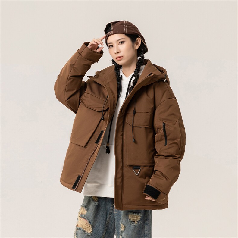 新标90白鸭绒简约休闲连帽工装外套纯色加厚羽绒服ESY0222-P230图片