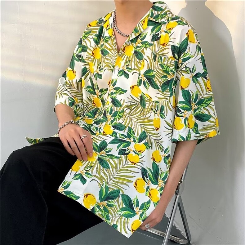 日系五分袖春夏季新款衬衫潮流慵懒男方领宽松型衬衫C1327P30,男装衬衫,星座1116-2