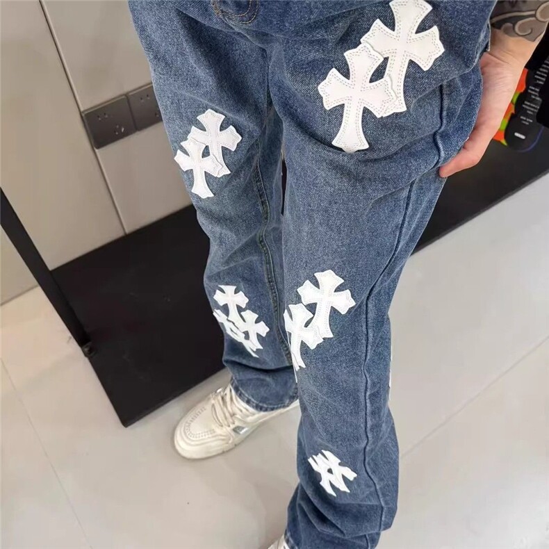 1506/QLH1300/P59美式CH克罗十字架刺绣贴皮轻奢牛仔裤,男装牛仔裤,星座1506