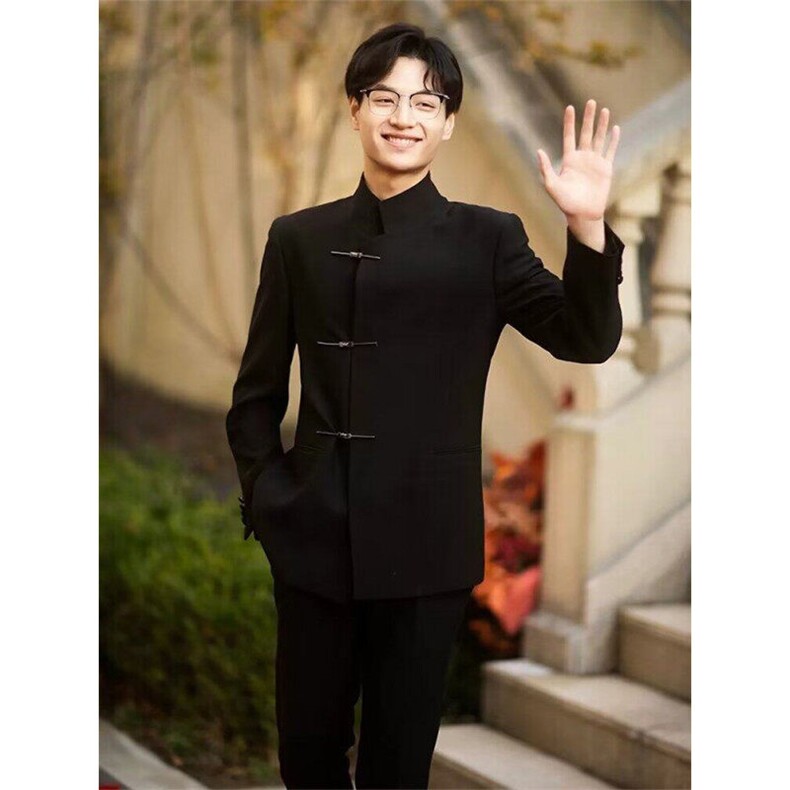 新中式中山装男痞帅套装黑色立领西装外套高级感婚礼订婚穿搭西服，男装西服，星座603-2