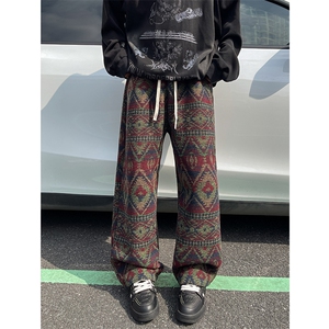 8XL-M羊羔绒裤子男冬季加绒加厚民族风重磅针织棉裤大码KZ023P78图片