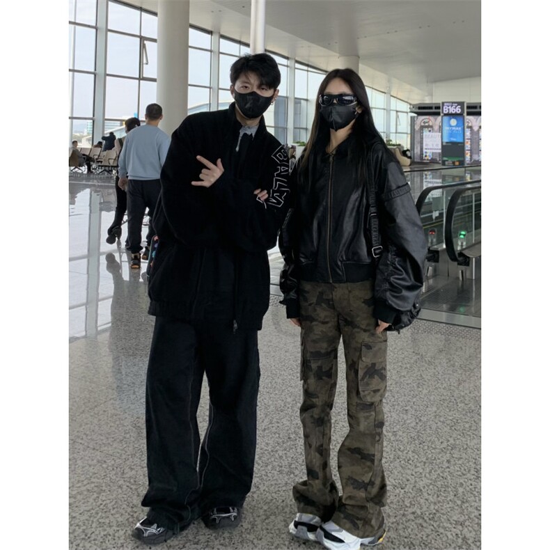 1506/QNZ240/P60美式复古迷彩修身显瘦直筒微喇休闲拖地长裤,男装休闲裤,星座1506