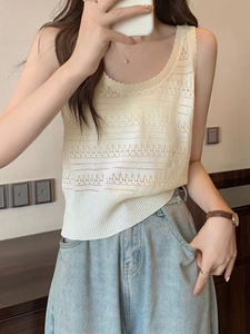 打底外穿设计背心美背上衣显瘦白色宽松无袖西装夏季短款吊带针织图片