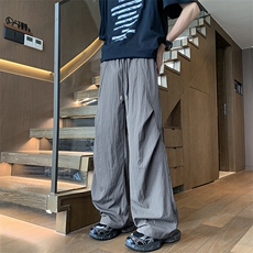 夏季薄款冰丝休闲伞兵裤潮牌宽松直筒速干褶皱休闲裤，男装休闲裤，星座410-7