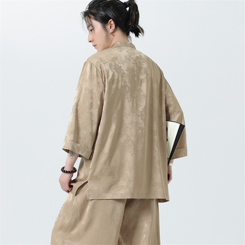 新中式男士七分袖衬衫2025夏季新款立领大码盘扣上衣CS100-P55,男装衬衫,电商A008