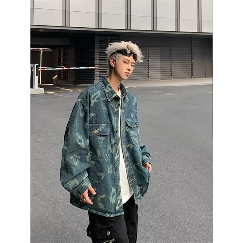 牛仔衬衫男女韩版潮流高街帅百搭拼色2024秋冬ins外套CY1021-P64图片