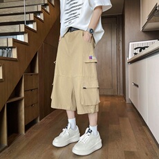 七分裤夏季工装裤纯色男直筒口袋装饰休闲裤青春流行宽松DK26，男装牛仔裤，星座1116A-1（原606A）
