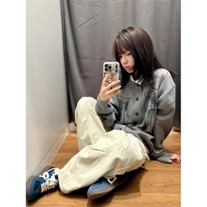 美式复古印花纽扣开衫毛衣慵懒高级感针织衫外套情侣潮SW50016图片