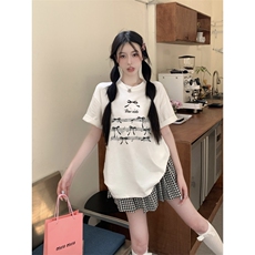 T0658-P25学生款甜美少女上衣音符蝴蝶结印花纯棉短袖，男装T恤，星座617A-2