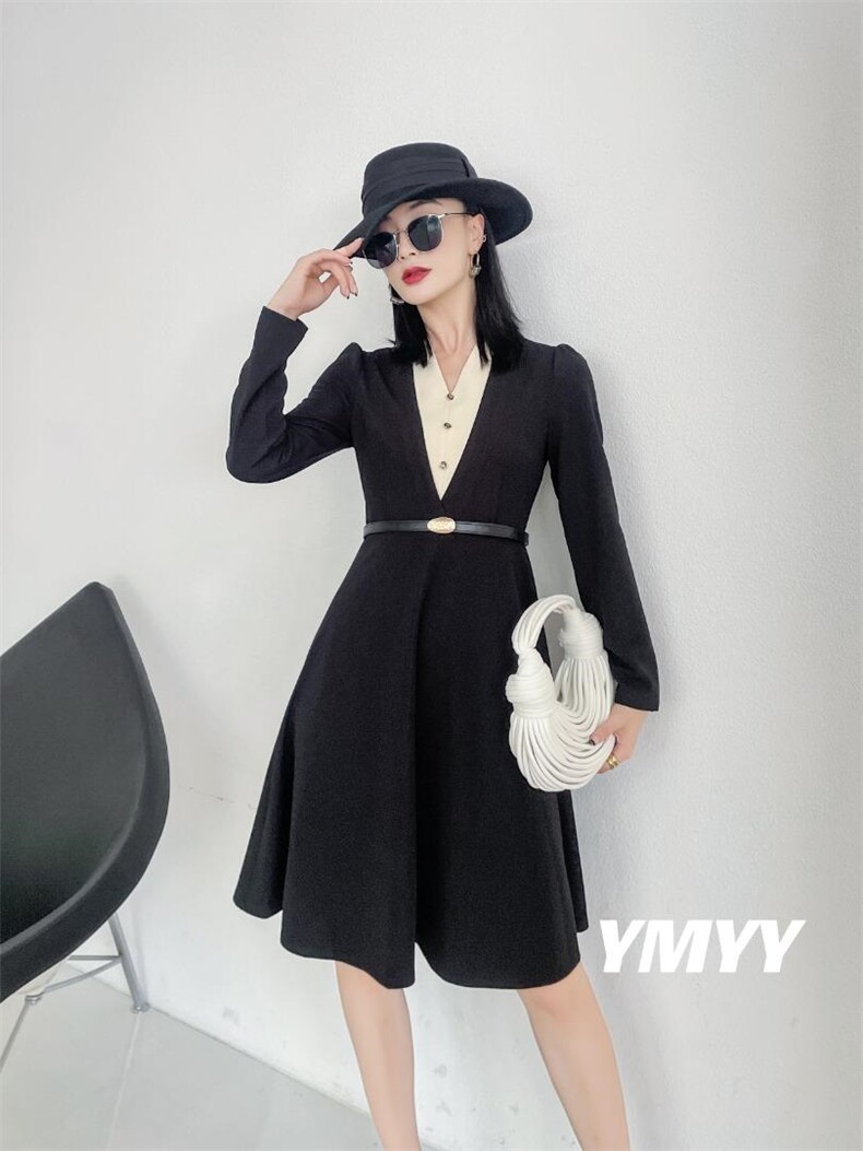 现货秋装新款连衣裙配皮带，女装连衣裙，依美依缘