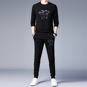 中青年运动套装男士2023春秋季休闲圆领印花长袖T恤上衣两件套,男装休闲套装,电商B212（原钱塘6029）