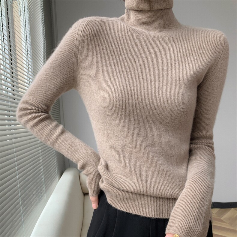高端羊绒衫女山羊绒毛衣2024秋冬新款高领黑色高品质针织打底衫,女装羊绒衫,轩妮羊绒