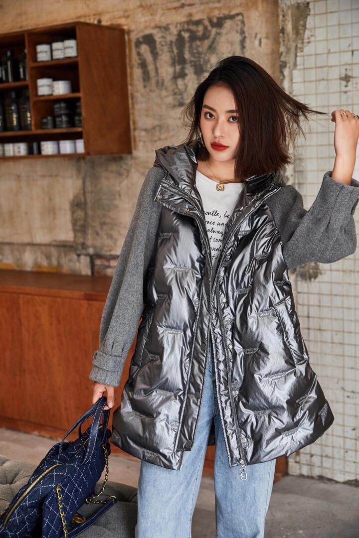 现货款2021秋冬羽绒拼接羊绒，其它，新风格