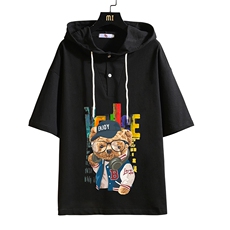 LD54211-P45连帽短袖t恤男大码胖子带帽五分袖中袖砖墙挂拍，男装T恤，电商A040A