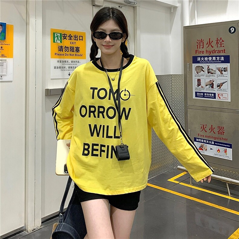 EE069-P55纯棉长袖t恤女装2025春秋薄条纹短款修身打底衫圆领上衣,男装T恤,星座911-3
