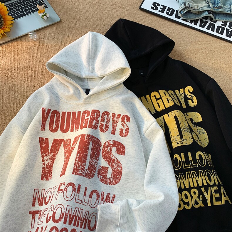 美式复古斑驳字母连帽卫衣男女秋冬帽衫外套XZ225-3-WY09-P48控68,女装短外套,星座225-3
