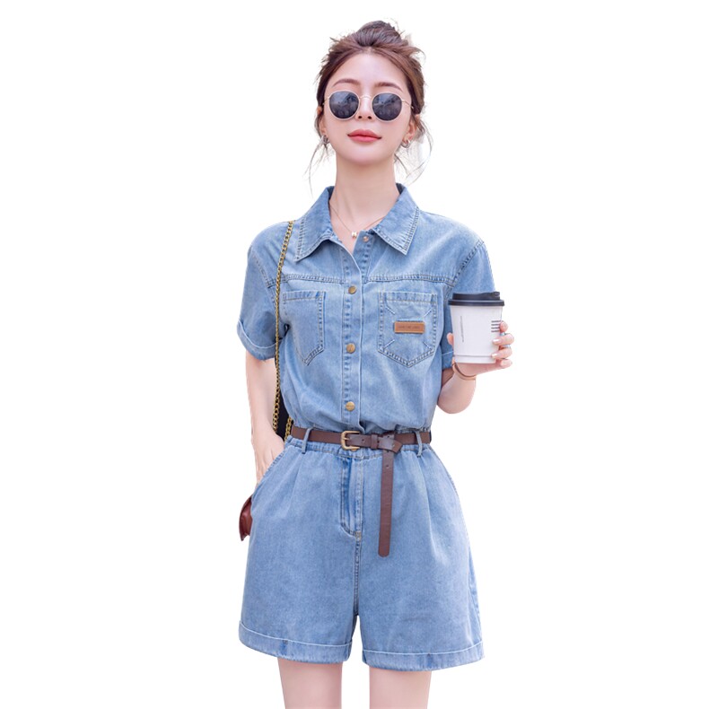 时尚工装牛仔连体裤女2025夏季新品高腰显瘦休闲短裤,女装连体裤,新思路