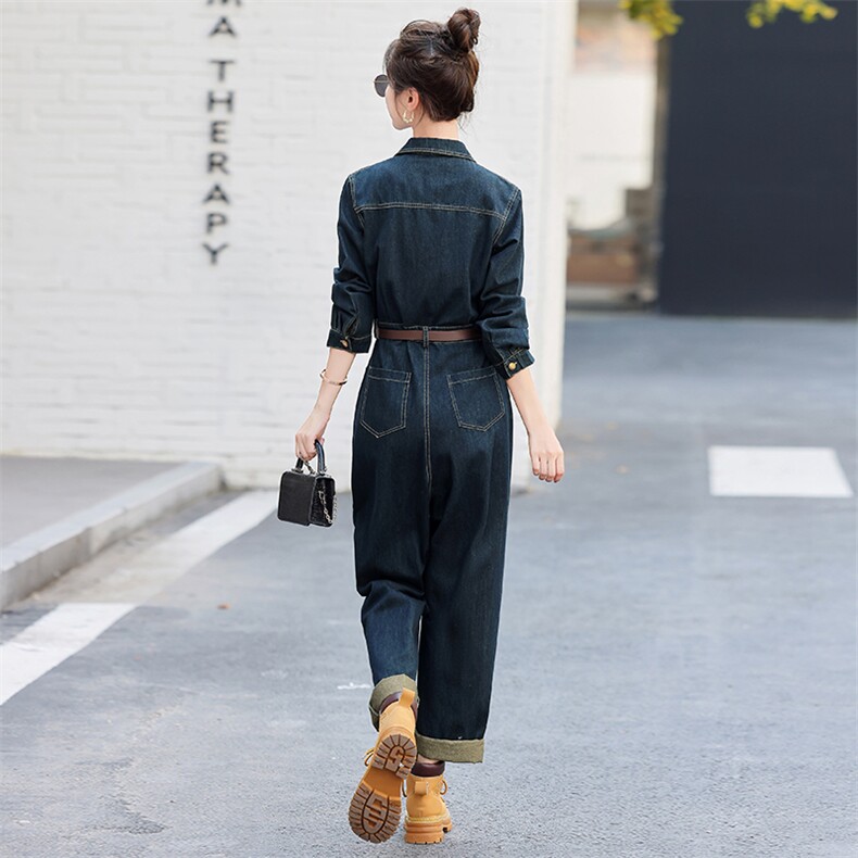 欧洲站时髦流行深色牛仔连体裤潮2025春新款女休闲减龄显瘦连衣裤,女装连体裤,瑶迪