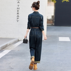 欧洲站时髦流行深色牛仔连体裤潮2025春新款女休闲减龄显瘦连衣裤图片