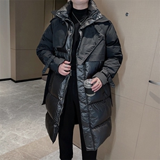 冬季拼接设计感羽绒棉服外套长款过膝宽松加厚小众棉服男M129P235，男装棉衣，电商B267