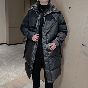 冬季拼接设计感羽绒棉服外套长款过膝宽松加厚小众棉服男M129P235图片