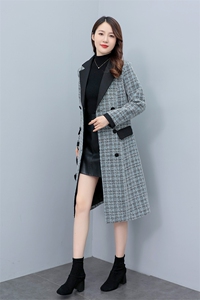 轻奢时尚格子毛呢大衣女2022秋冬新款修身显瘦潮流长款毛呢外套图片
