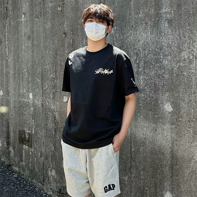 万针全刺绣工艺抖音得物高品质260克重磅纯棉双纱美式高街短袖T恤,男装T恤,电商A486-1