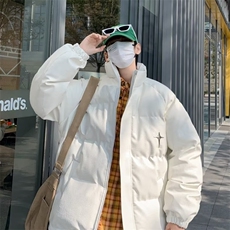 白色pu皮棉服男2024冬季新款立领面包服潮牌加厚棉衣W326-P110，男装棉衣，星座1109-3
