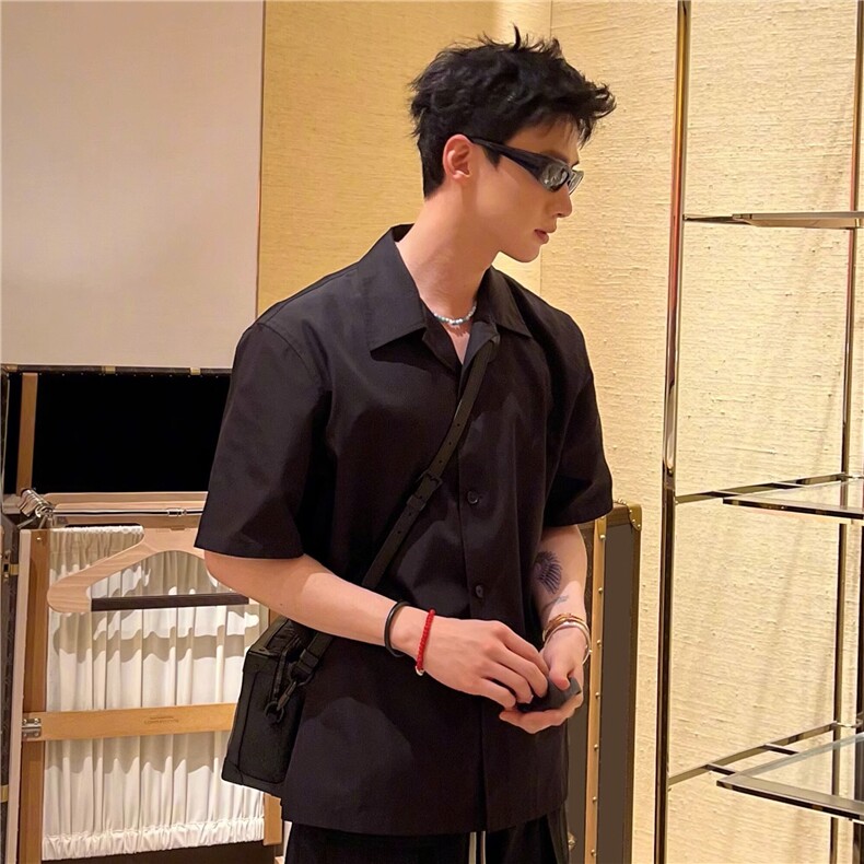 抖音得物二开高品质25夏季中性风冰丝休闲衬衣垂感宽松上衣DT21，男装衬衫，电商A486