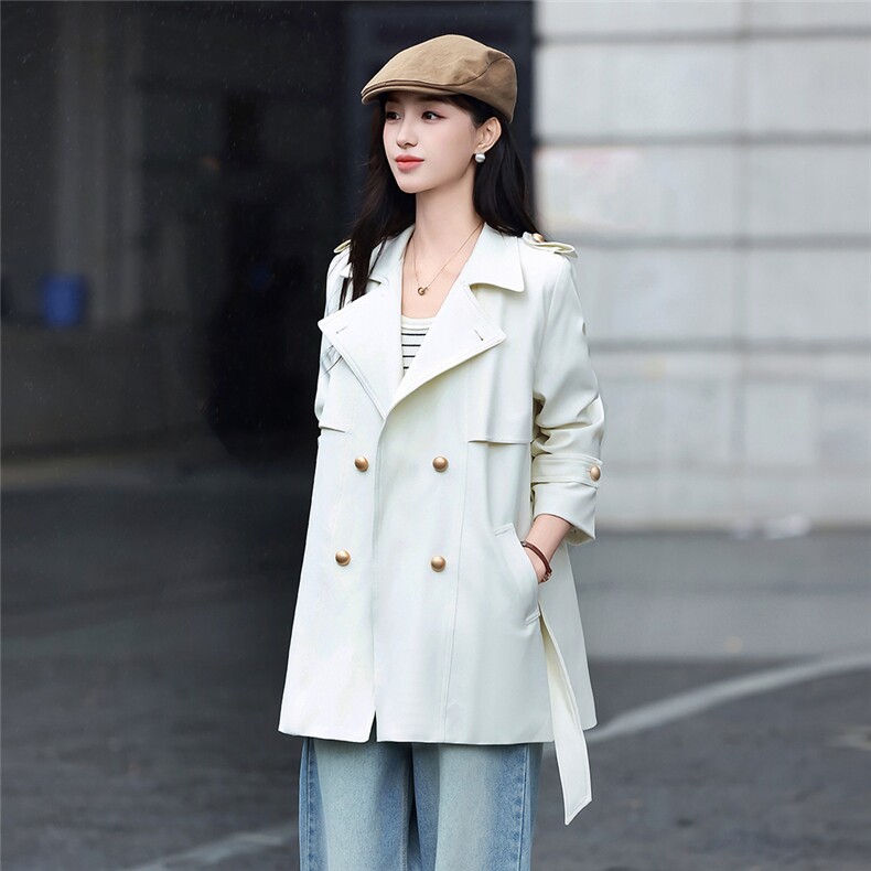 高端时尚双排扣女2026秋新款气质宽松显瘦西装领风衣外套送腰带,女装风衣,火爆靓佳人