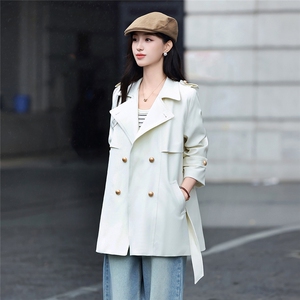 高端时尚双排扣女2026秋新款气质宽松显瘦西装领风衣外套送腰带图片