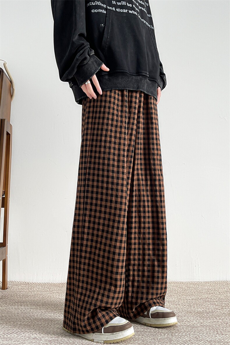 8XL-M大码复古格子直通休闲裤子男秋冬款宽松阔腿长裤K998P55控78,男装休闲裤,电商D206-1